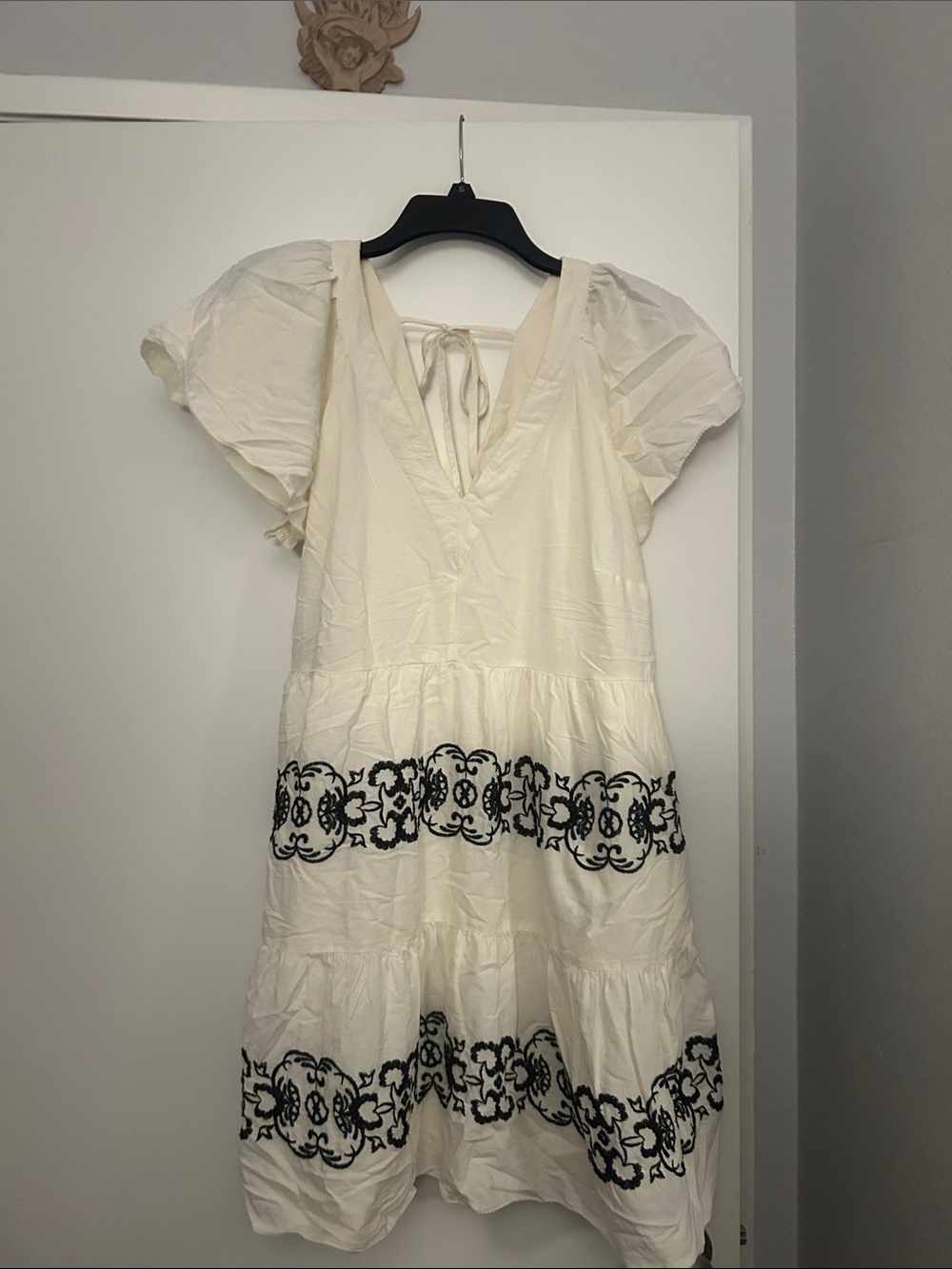 Old Navy Cream Mini Dress with Black Embroidery